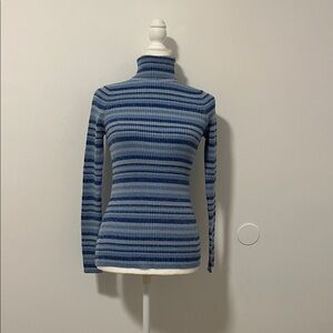 Elegant Blue Striped Turtleneck Sweater